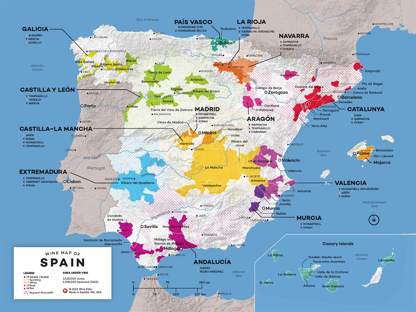 スペインワインマップ ワインスペインの地図 南欧諸国 ヨーロッパ