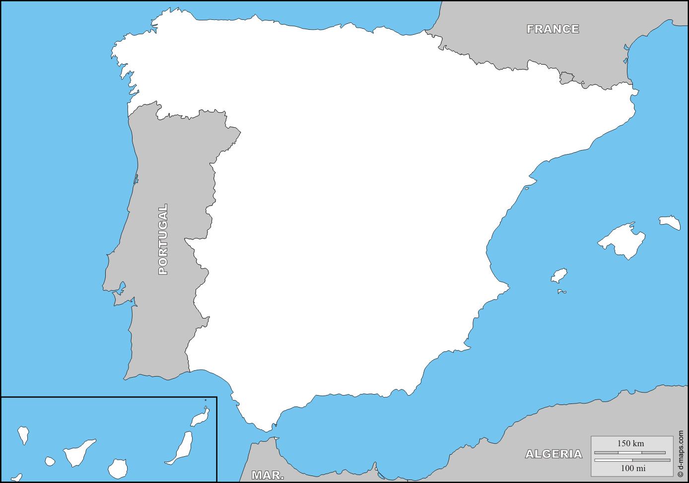 簡単なスペイン地図 地図のスペインの南欧諸国 ヨーロッパ