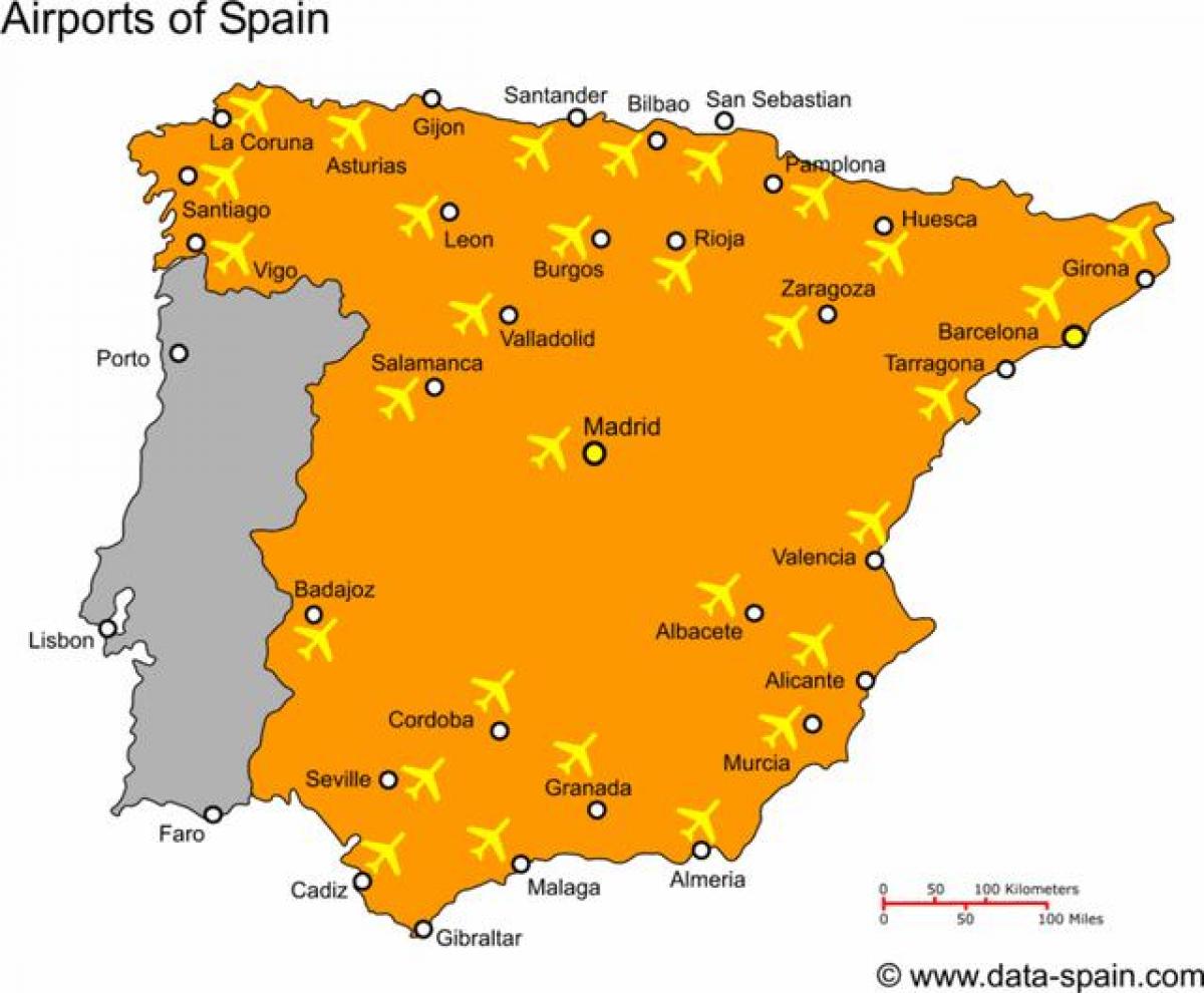 地図のスペインの空港 スペイン地図空港 南欧諸国 ヨーロッパ