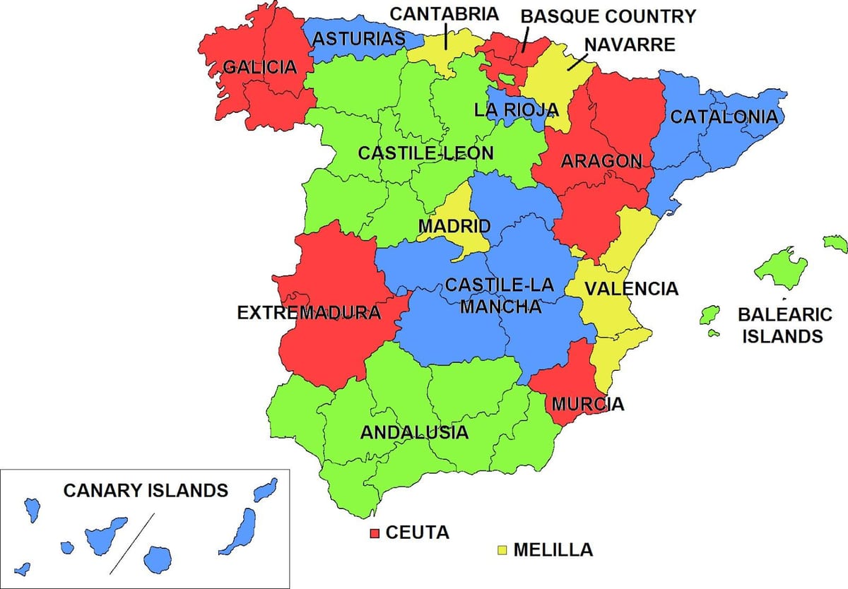 地図のスペインの自治的コミュニティ