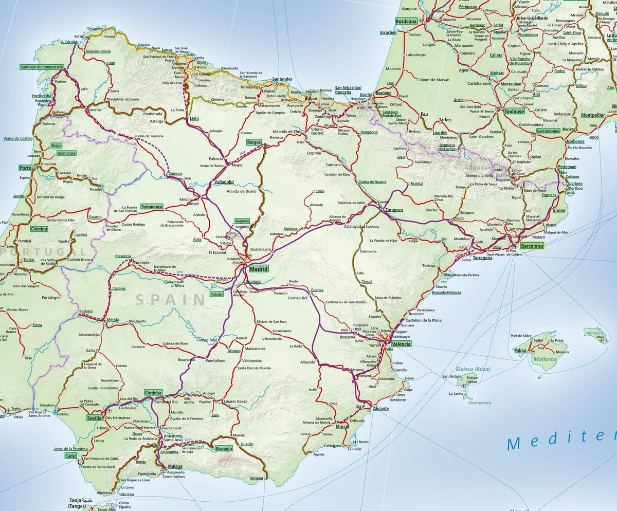 地図のスペインレール