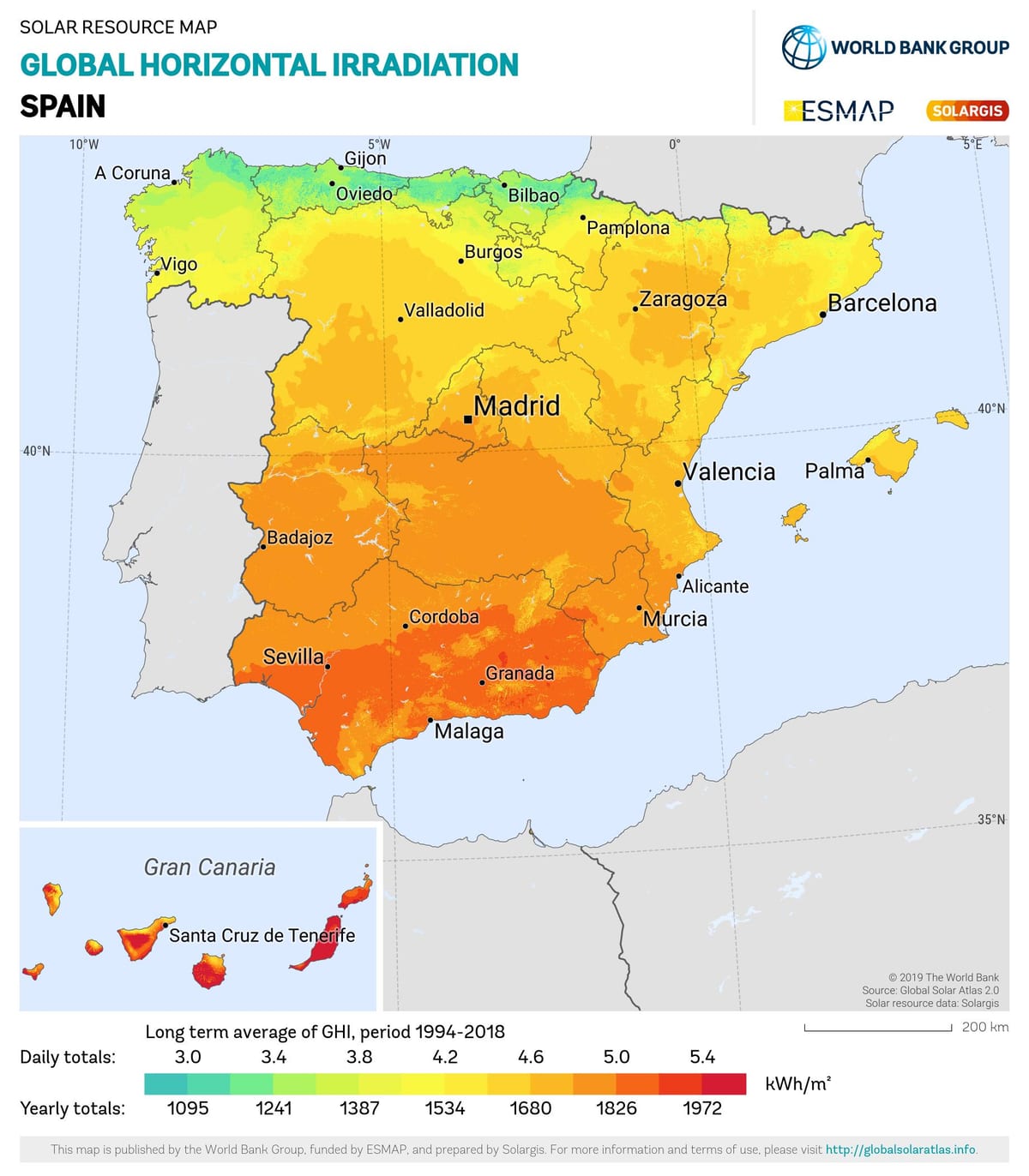 地図のスペインの日差し