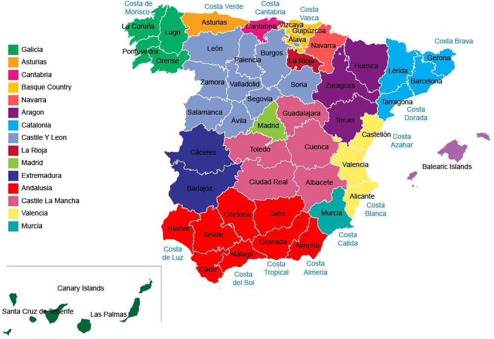 スペイン地図の地域の州