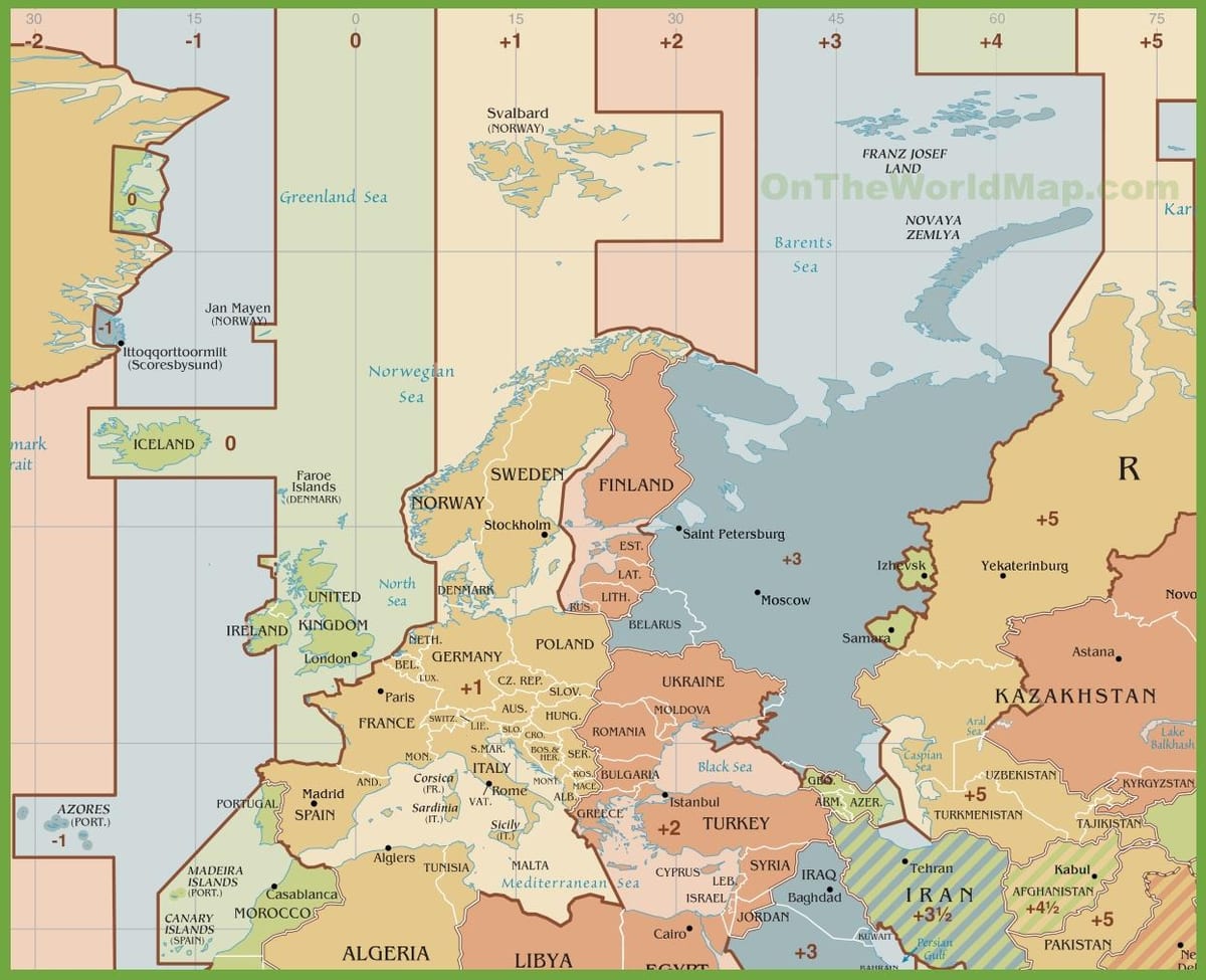 地図のスペイン時間帯