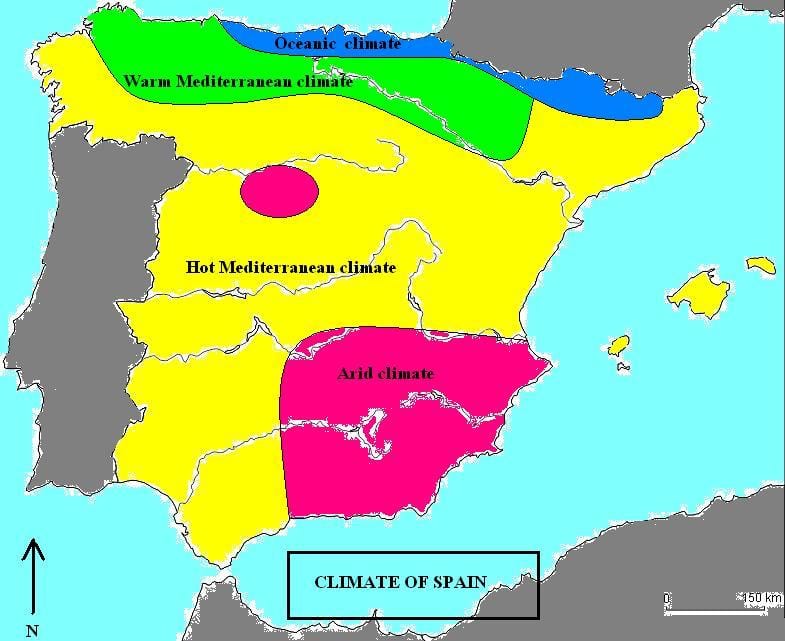 地図のスペインでの気候