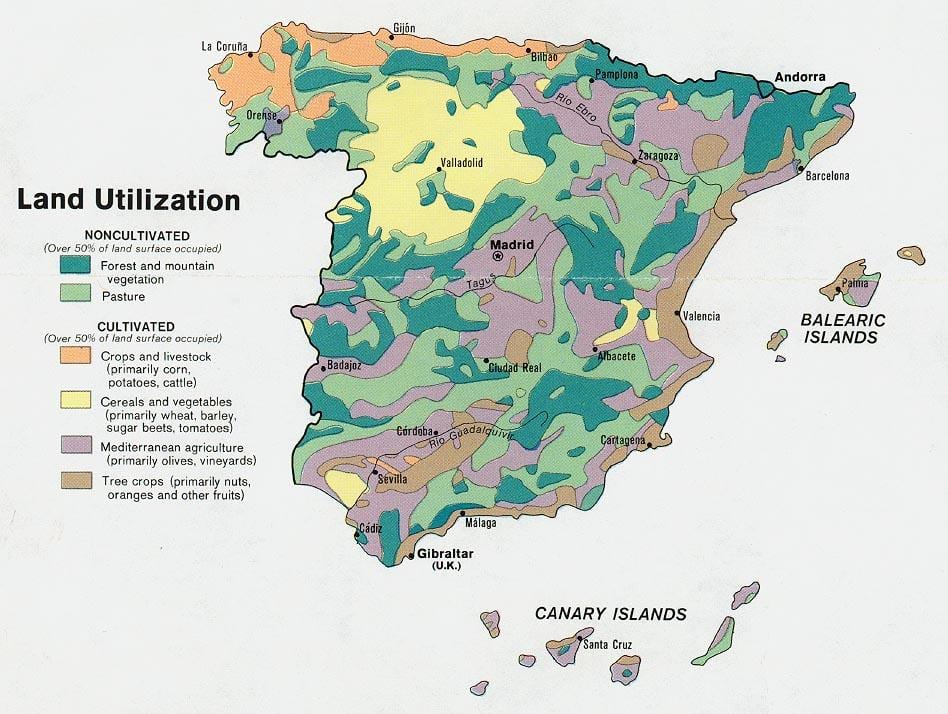 地図のスペイン農業