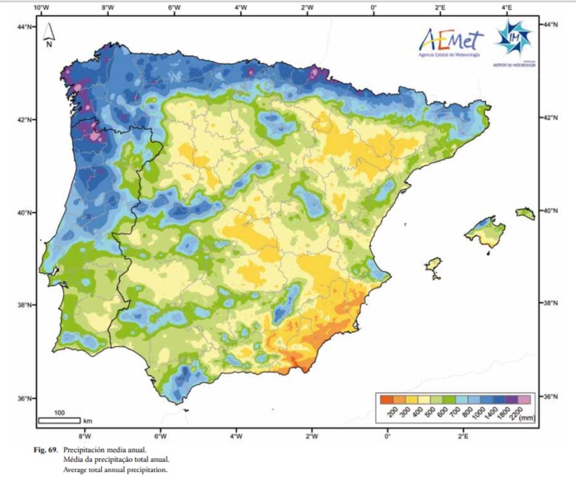 スペインの降水マップ