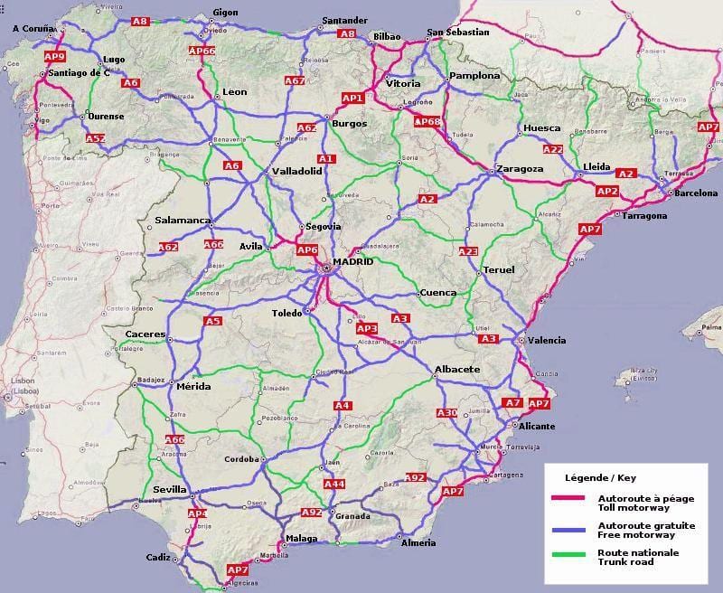 地図のスペイン高速道路