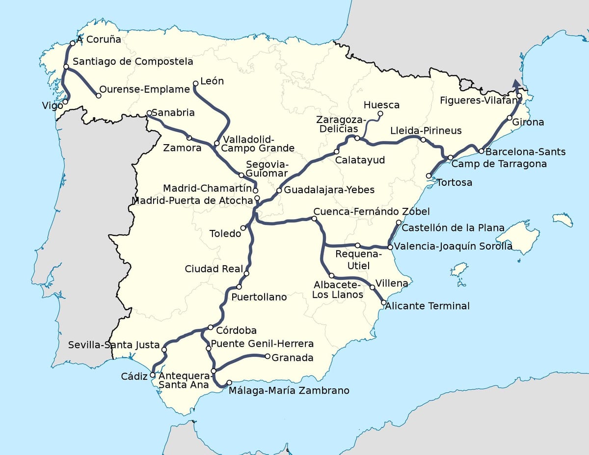 ave列車スペインの路線図