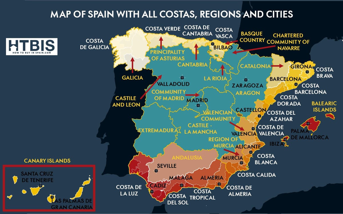 詳しい地図は東海岸のスペイン