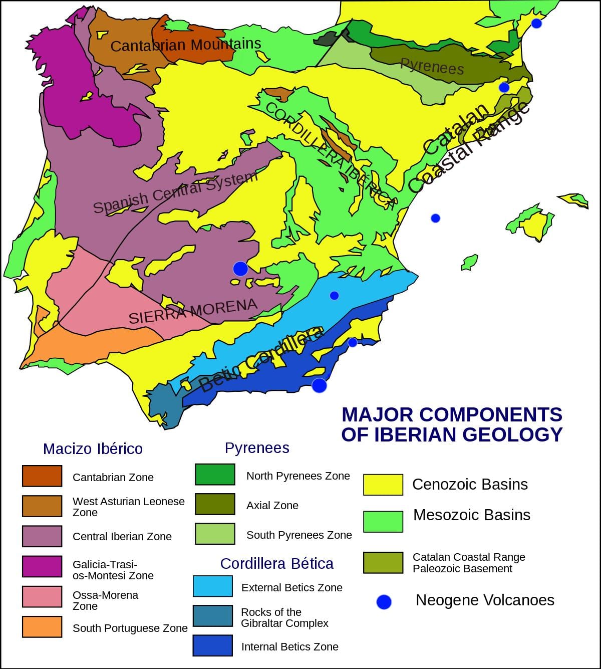 地図のスペインの地質