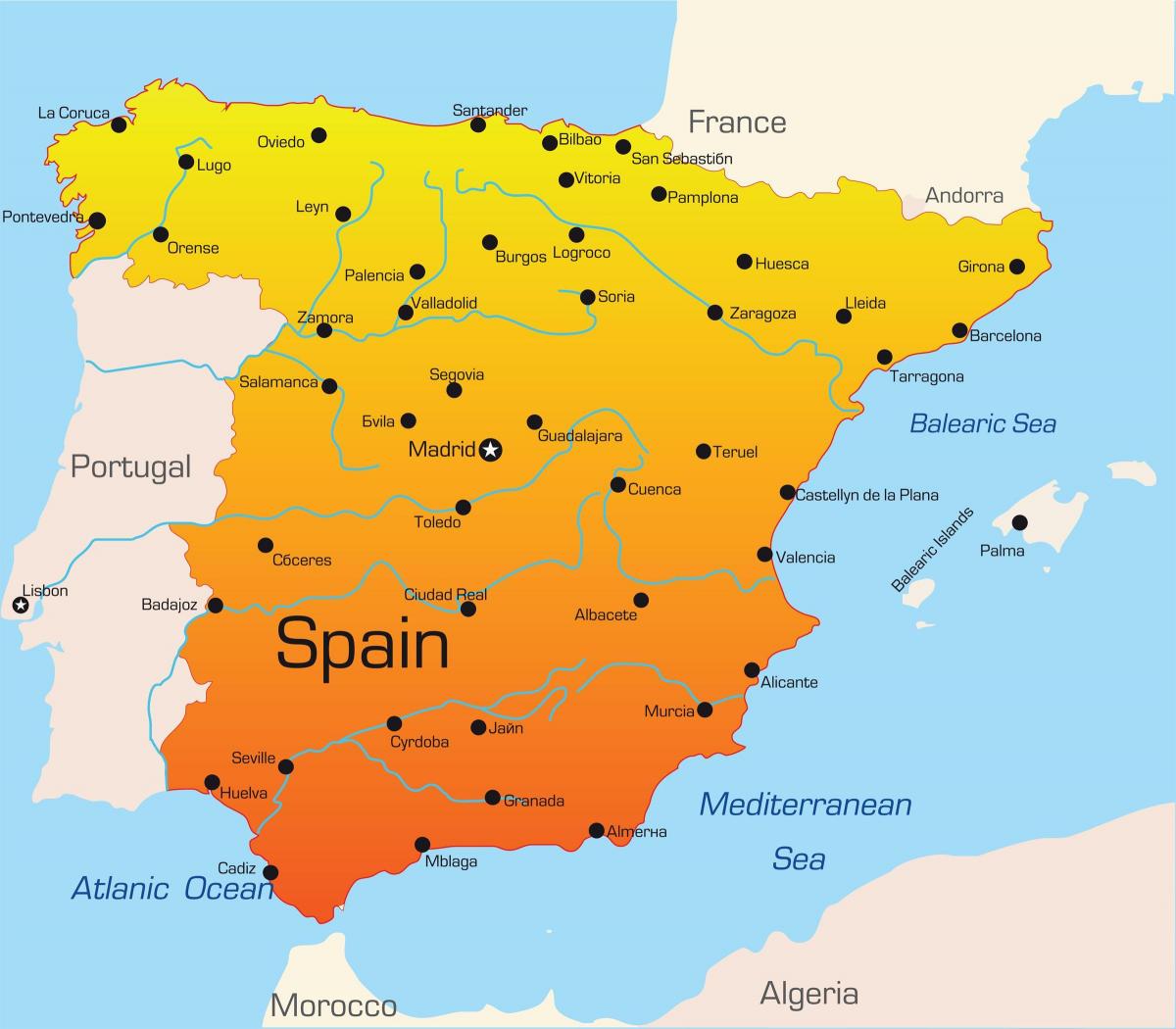 旅行先でのスペインの地図