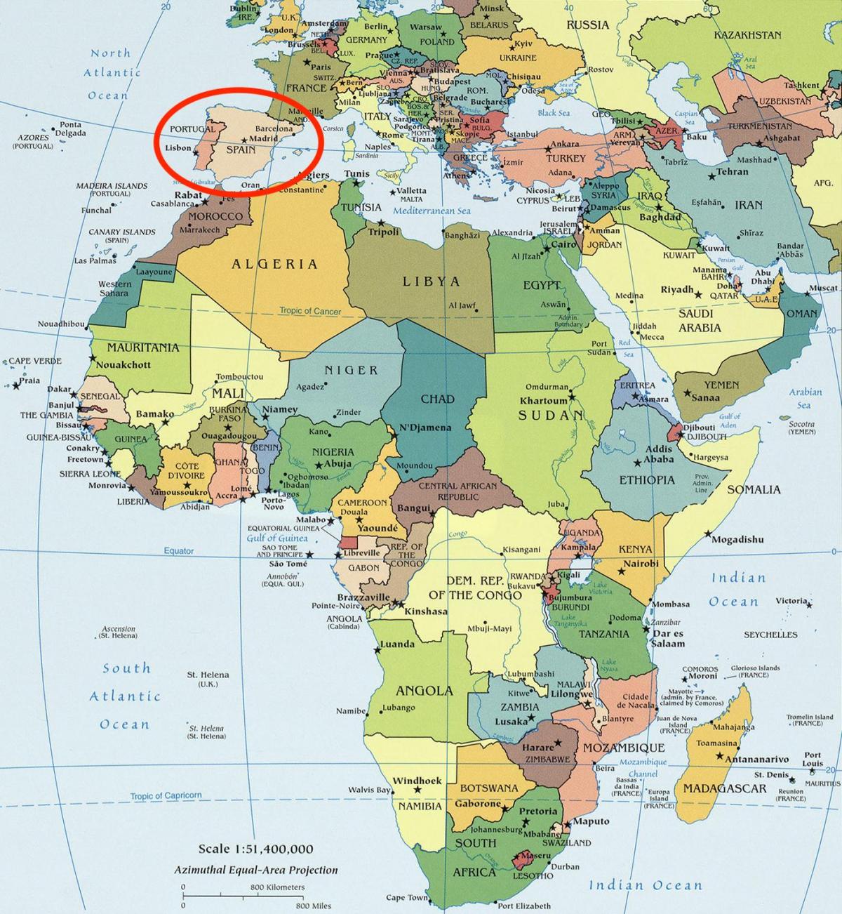 アフリカ、スペインの地図