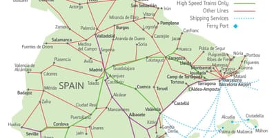 地図の電車路線のスペイン
