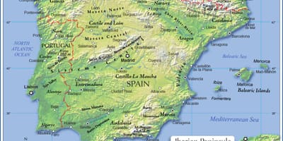 地図のスペインの地形