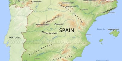 地図のスペインの山々