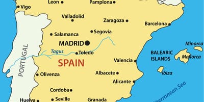 地図のスペインの都市を示す