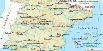 地図のスペインを示す主要都市