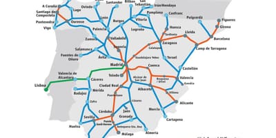 スペインの高速鉄道の地図